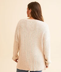 Notch Neck Oversized Waffle Sweater