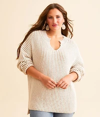 Notch Neck Oversized Waffle Sweater