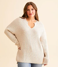 Notch Neck Oversized Waffle Sweater