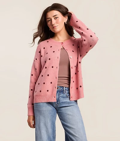 Brushed Polka Dot Cardigan Sweater