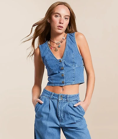 Billabong Indigo Skies Cropped Denim Vest