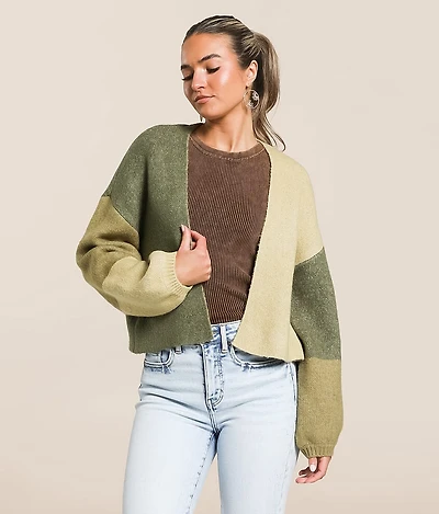 Block Out Cropped Cardigan Sweater