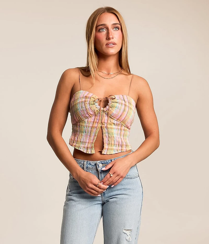 Plaid Split Front Cropped Tank Top