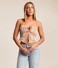 Plaid Split Front Cropped Tank Top