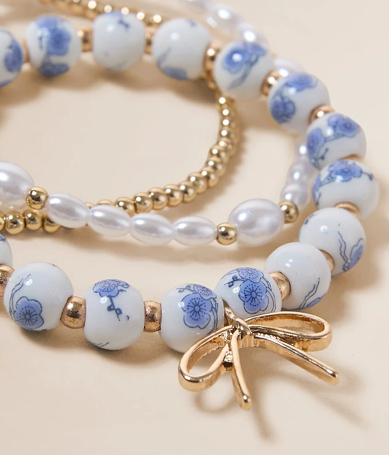 3 Pack Bow Pendant Bracelet Set