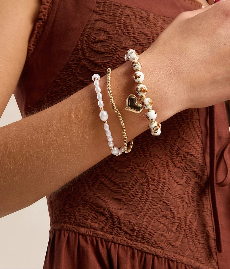 3 Pack Heart Charm Bracelet Set