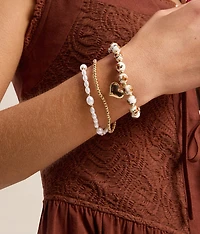 3 Pack Heart Charm Bracelet Set