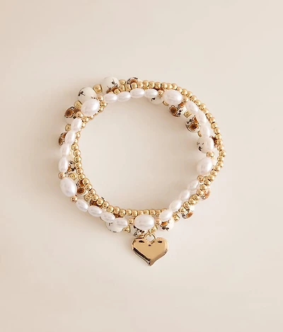 3 Pack Heart Charm Bracelet Set
