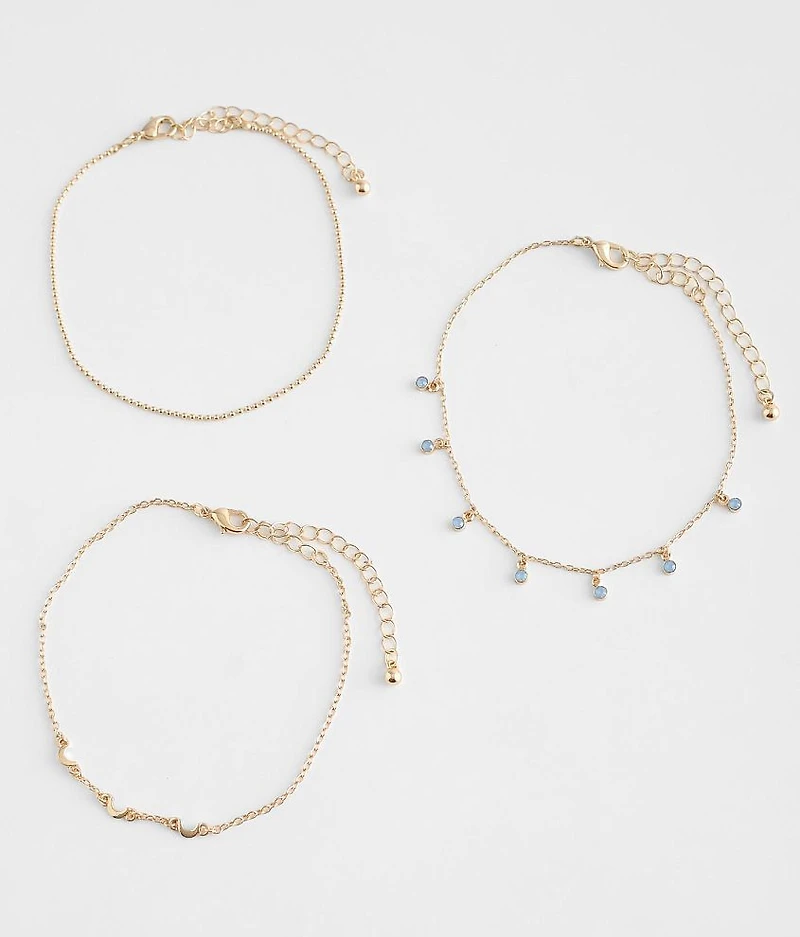 3 Pack Moon Ankle Bracelet Set