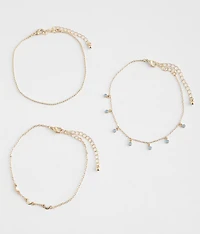 3 Pack Moon Ankle Bracelet Set