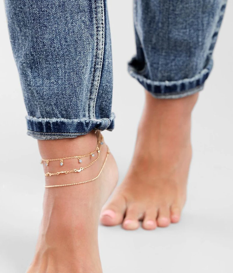 3 Pack Moon Ankle Bracelet Set