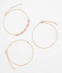 3 Pack Flower Ankle Bracelet Set