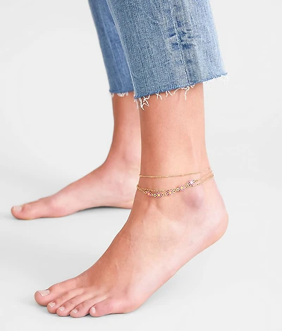 3 Pack Flower Ankle Bracelet Set
