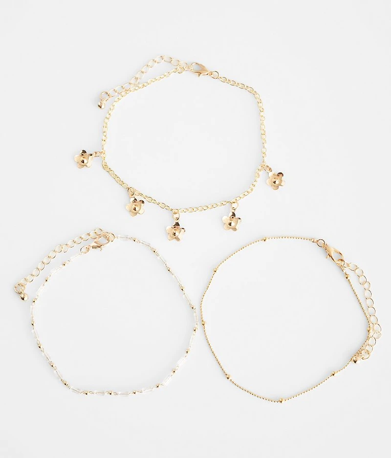 3 Pack Flower Ankle Bracelet Set
