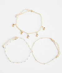 3 Pack Flower Ankle Bracelet Set