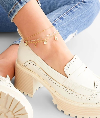 3 Pack Flower Ankle Bracelet Set