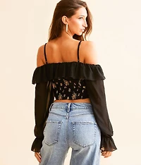Metallic Floral Cold Shoulder Top