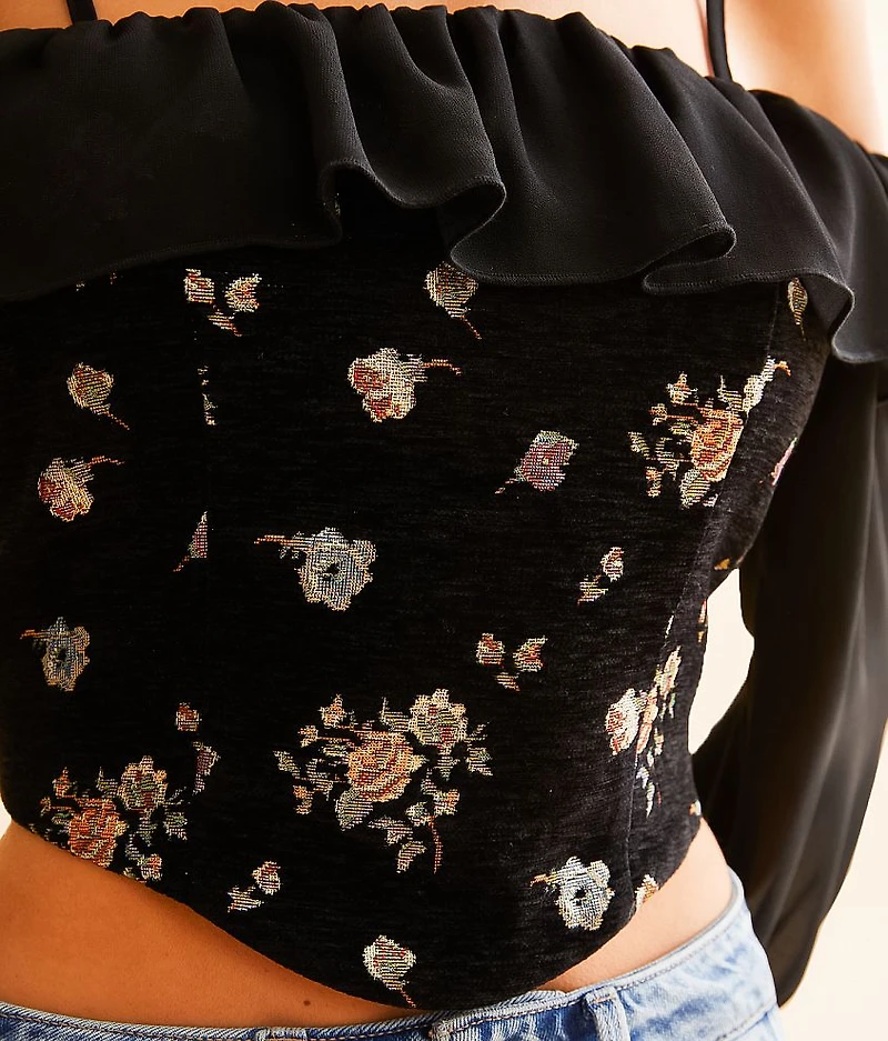 Metallic Floral Cold Shoulder Top