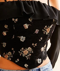 Metallic Floral Cold Shoulder Top