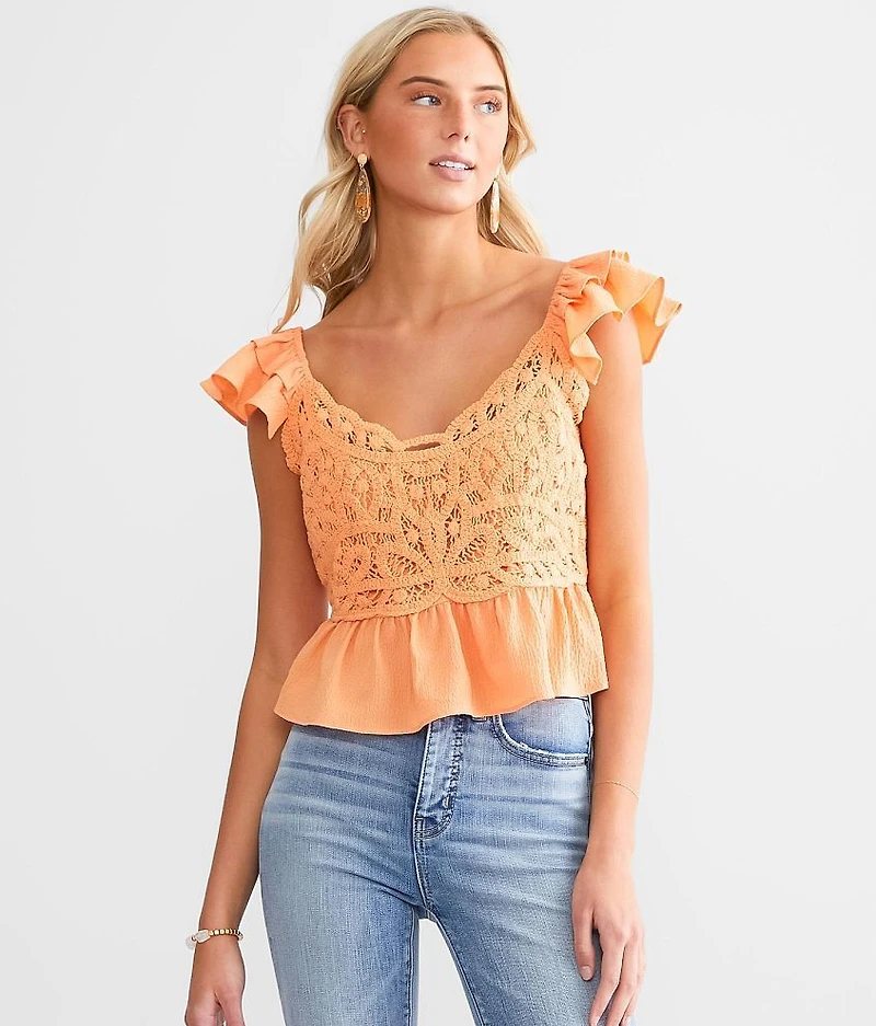 Textured Ruffle Cropped Tank Top