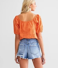 Eyelet Tie Front Cropped Top