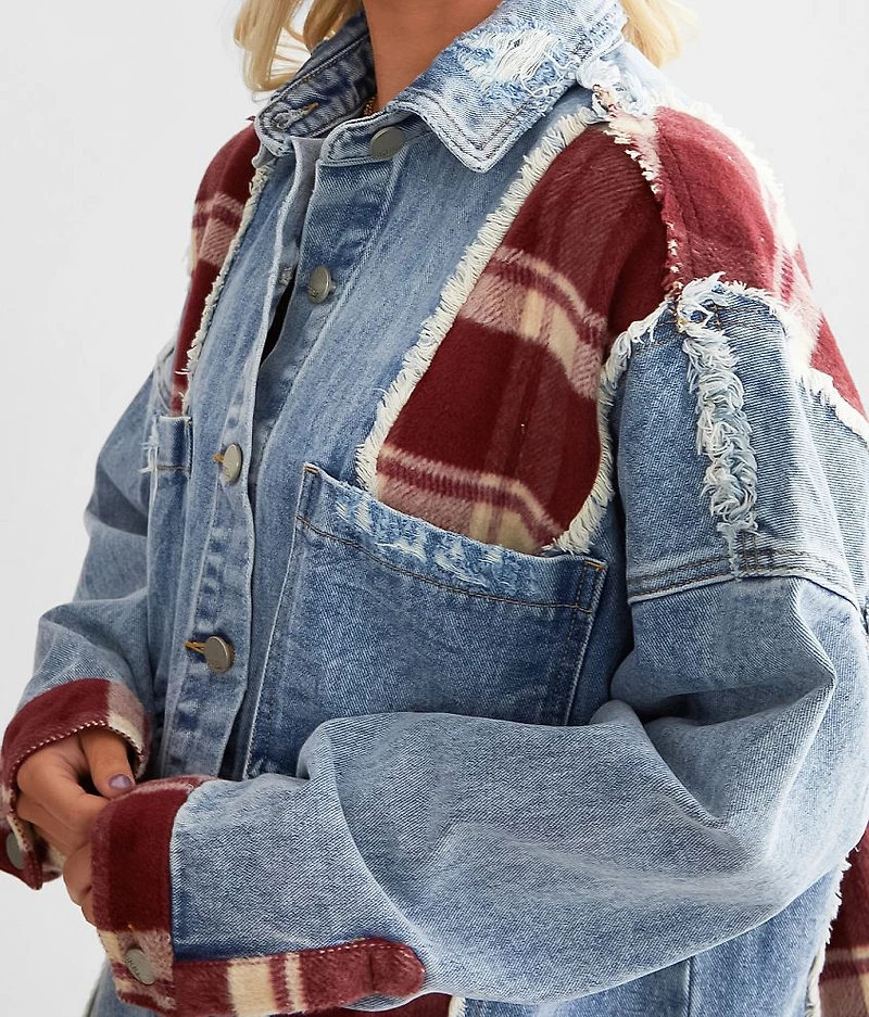 Plaid Pieced Denim Jacket