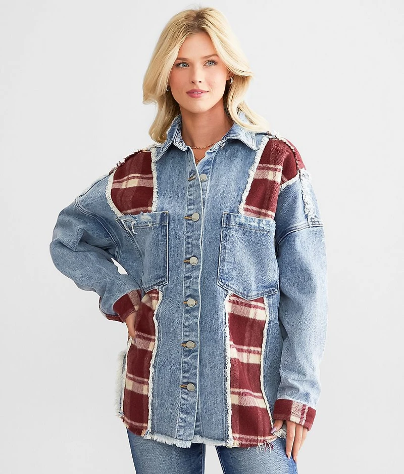 Plaid Pieced Denim Jacket