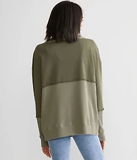 Waffle Knit Lace-Up Thermal Pullover