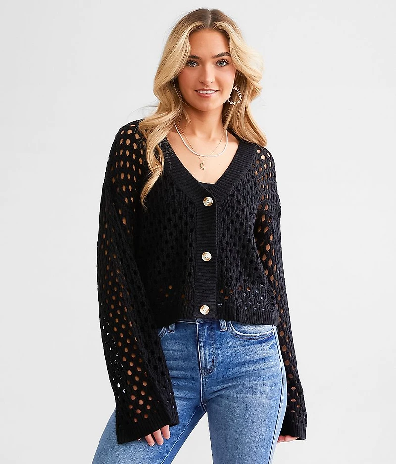 Cropped Crochet Cardigan Sweater