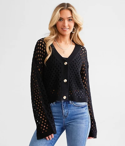 Cropped Crochet Cardigan Sweater