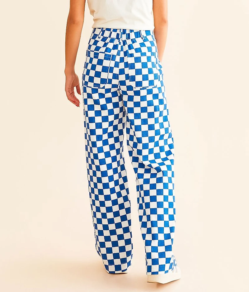 High Rise Wide Leg Checkerboard Pant