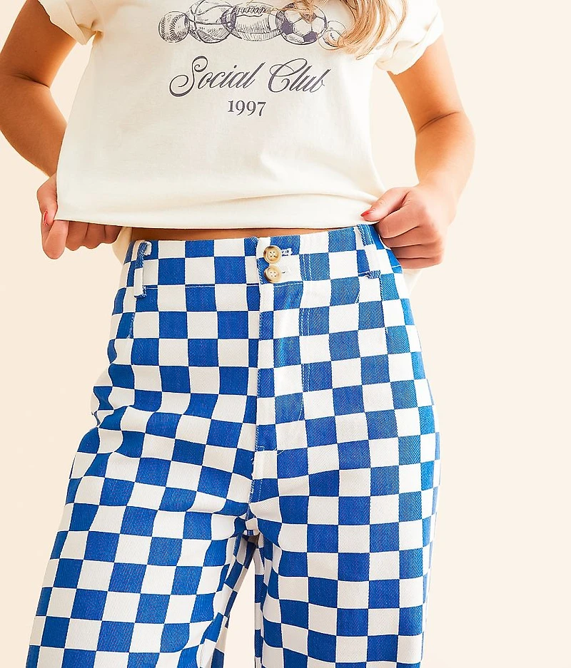 High Rise Wide Leg Checkerboard Pant