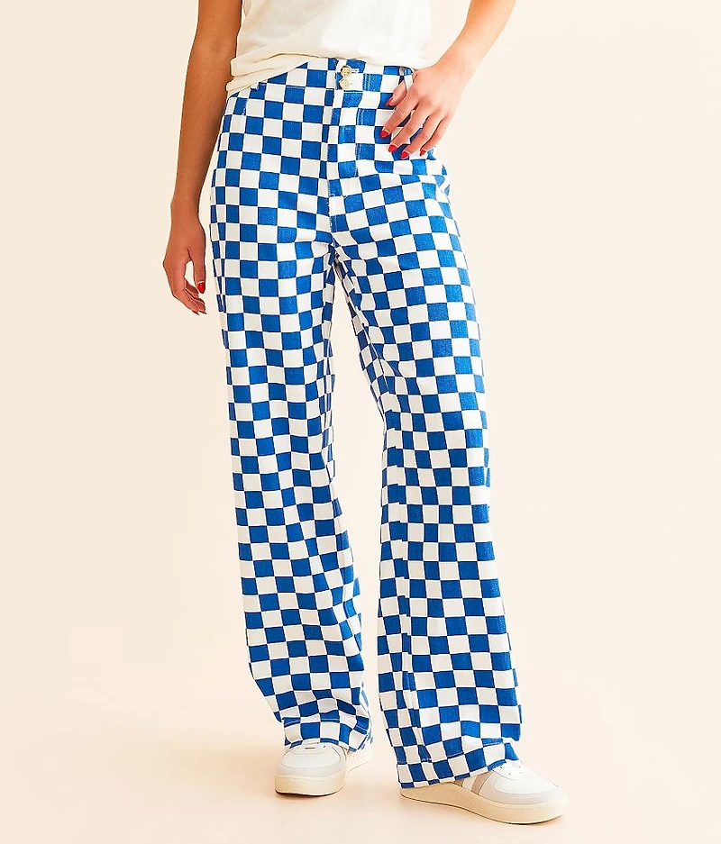 High Rise Wide Leg Checkerboard Pant