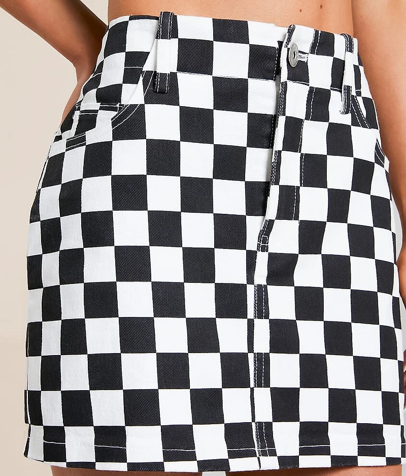 Checkered Stretch Mini Skirt