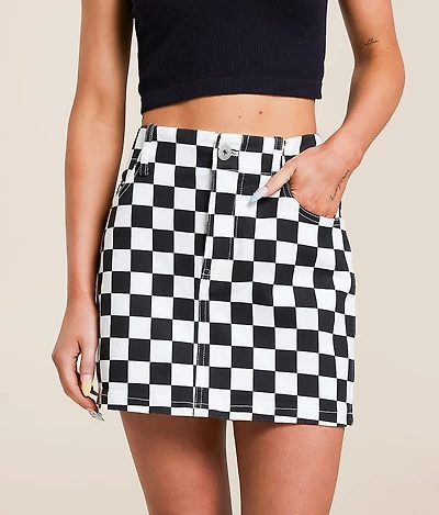 Checkered Stretch Mini Skirt