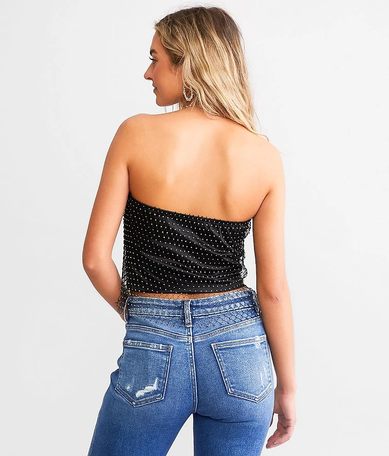 Rhinestone Fishnet Cropped Tube Top