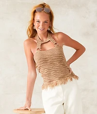 Halter Neck Cropped Sweater Knit Tank Top
