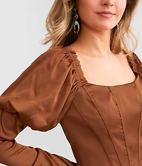 Satin Puff Sleeve Cropped Top