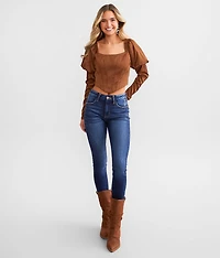 Satin Puff Sleeve Cropped Top