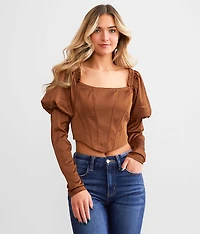 Satin Puff Sleeve Cropped Top