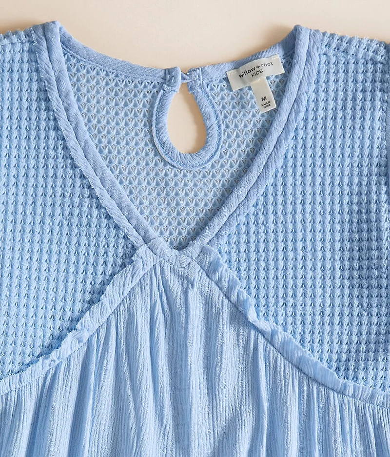 Girls - Waffle Knit Ruffle Top