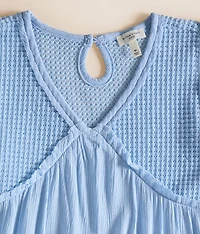 Girls - Waffle Knit Ruffle Top