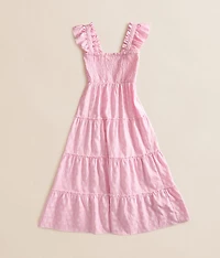Girls - Floral Embroidered Gingham Maxi Dress