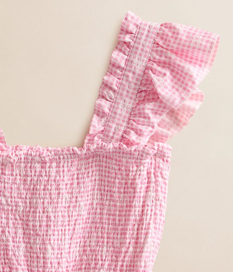 Girls - Floral Embroidered Gingham Maxi Dress