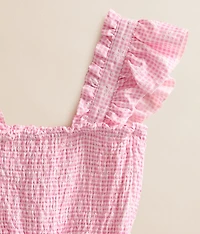 Girls - Floral Embroidered Gingham Maxi Dress