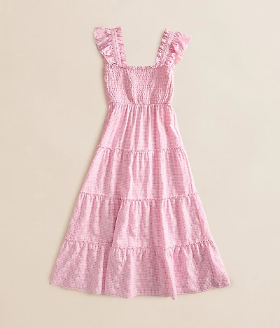 Girls - Floral Embroidered Gingham Maxi Dress