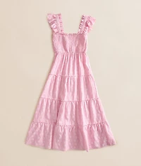 Girls - Floral Embroidered Gingham Maxi Dress