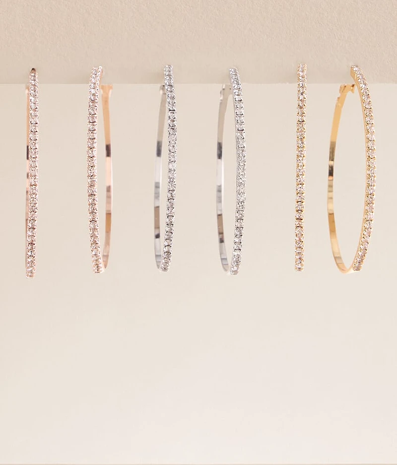 3 Pack Rhinestone Hoop Earring Set