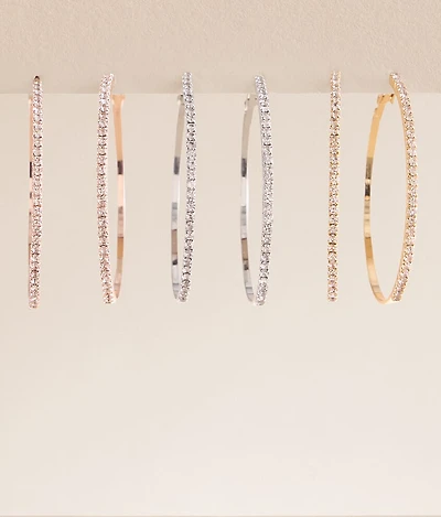 3 Pack Rhinestone Hoop Earring Set