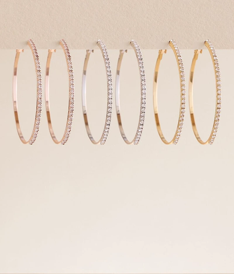 3 Pack Glitz Hoop Earring Set